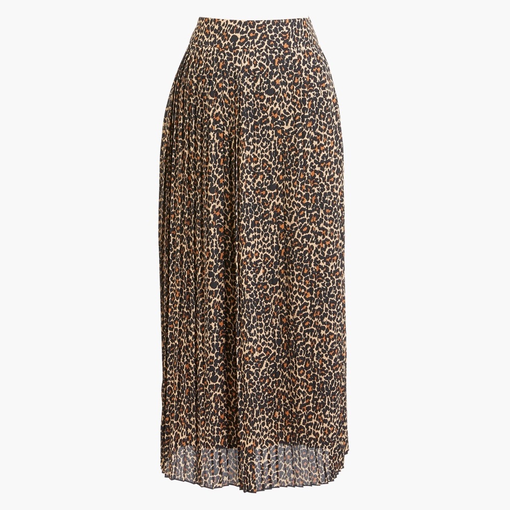 JCrew Leopard Print Pleated Midi Skirt - Size 2